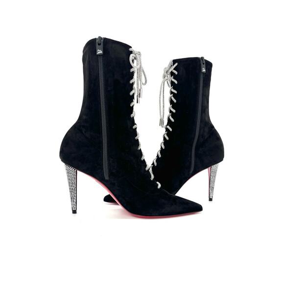 NEW Christian Louboutin Astrid Lace Strass Booty 85 Embellished Boots 37 - Picture 7 of 11